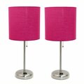 Diamond Sparkle Brushed Steel Stick Lamp with Charging Outlet and Fabric Shade, Pink, 2PK DI2753538